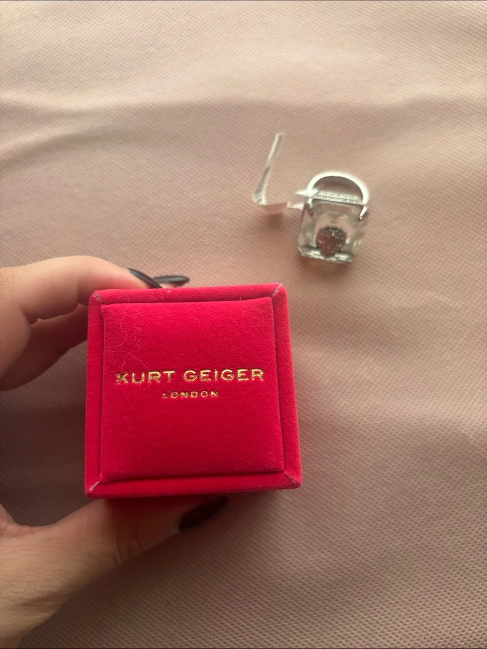 Kurt Geiger Clear Crystal Statement Ring with Silver Eagle Detail